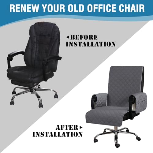 H.VERSAILTEX Water-Resistant Office Chair Protector – Universal High-Back Cover with Non-Slip Buckles, Fits Executive & Desk Chairs (Grey/Beige, Washable)