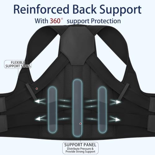 Posture Corrector for Women and Men, Adjustable Back Brace with Shoulder Support, Lumbar Support Belt and Full Back Support, Posture Trainer Back Straightener for Upper Back, Lower Back Support, Slouching and Hunchback Corrector (Black, X-Large)