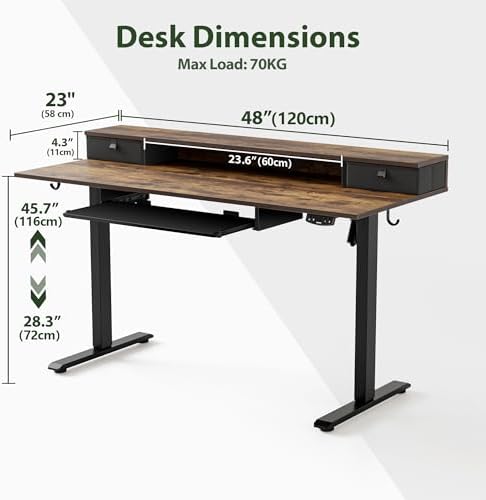 Agilestic 48 Inch Standing Desk with Drawers & Keyboard Tray, Rustic Brown