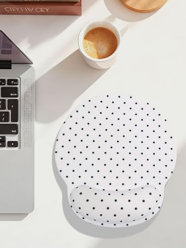 Seorsok Cute Black Polka Dot Mouse Pad with Gel Wrist Support Mouse Pad,Ergonomic Aesthetic,Comfortable Mousepad for Office Game Work Computer,Pain Relief Mousepad with Non-Slip Silicone Base,White