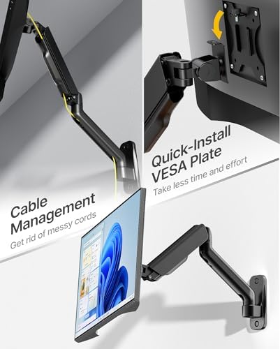monTEK Single Monitor Wall Mount, Full Motion Spring Arm for 17-32" Screen