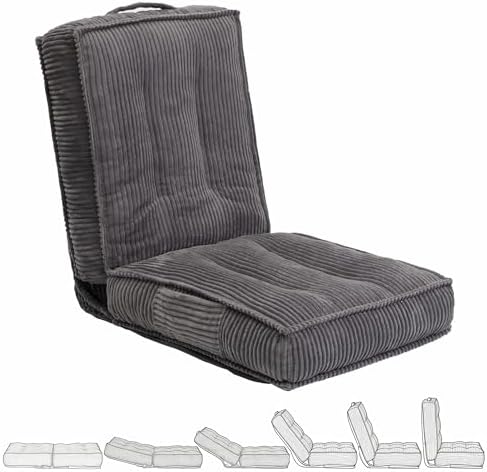 Fold Floor Tatami Chair with Back Support, 6-Position Adjustable, Dark Grey