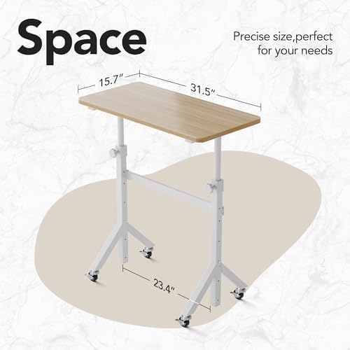 HUANUO 32'' Small Standing Desk Adjustable Heigh, Mobile Stand Up Desk with Wheels, Portable Rolling Desks for Walking Pad and Treadmill, Computer Laptop Desks for Home Office Space