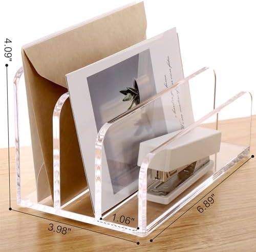SANRUI Clear Mail Organizer Desk Sorter, Acrylic Letter File Holder 3-Slot