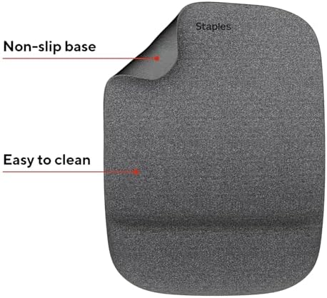 Staples Mouse Pad with Gel Wrist Rest, Ergonomic Non‑Slip Base, Comfortable Wrist Support for Precise Mouse Control, Gray