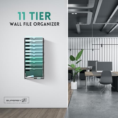 SUPEASY 11-Tier Wall File Organizer, Wall Mounted Mail Sorter, 2 Pack