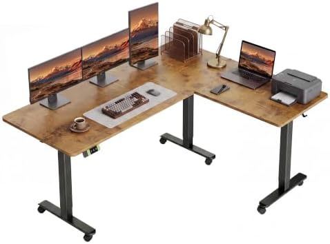 Claiks 63''*55'' L Shaped Standing Desk Adjustable Height, Rustic Brown