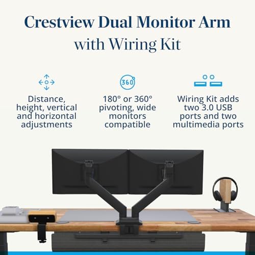 UPLIFT DESK Crestview Dual Monitor Arm - Gas Spring Monitor Mount with USB Ports, Fits 13-35” Inch Displays, VESA Compatible, Clamp or Grommet Mounting, Fits Standing Desks & Vertical Options (Black)
