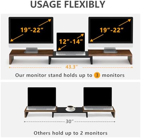 TAVR Dual Monitor Stand Riser, Wooden Computer Monitor Stand for 2 Monitors