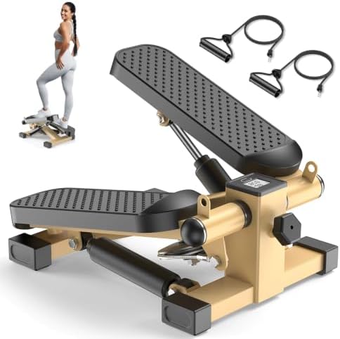 Mini Stair Stepper with Resistance Bands for Home Exercise Compact Stair Stepper with LCD Monitor, 220 lb Capacity, Smooth Low-Impact Cardio Training for Home Daily Workout