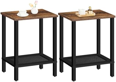HOOBRO End Tables Set of 2, Small Side Tables with 2-Tier Storage Shelves
