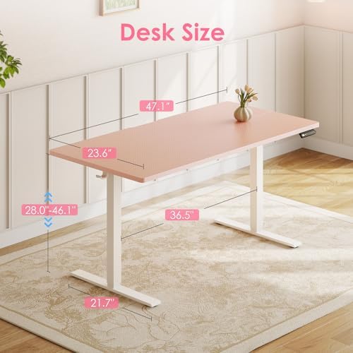OffiGo 48" Pink Electric Standing Desk Height Adjustable for Home Office