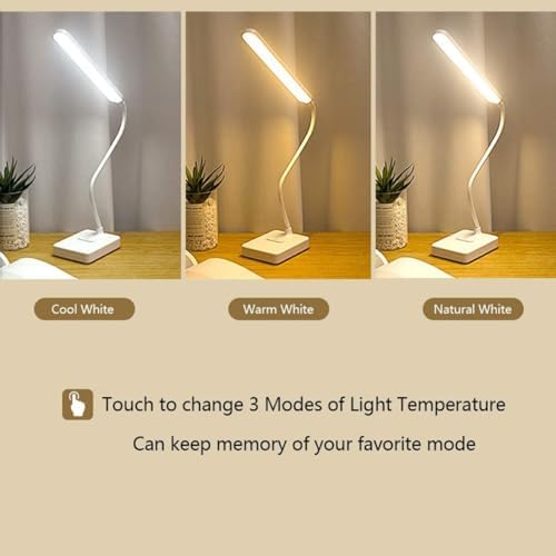 Cordless Led Desk Lamp Rechargeable 2000Mah Battery Powered, 3 Colors 6 Brightness Dimmable, Eye-Caring, Foldable Dimmable, Table Lamp, White, LED Desk Lamp