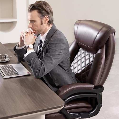 Big and Tall 500lbs Office Chair,Heavy Duty Large PU Leather Executive Desk Chair with Wide Seat, Adjustbale Ergonomic Lumbar Support High Back Rocking Computer Chair for Heavy People