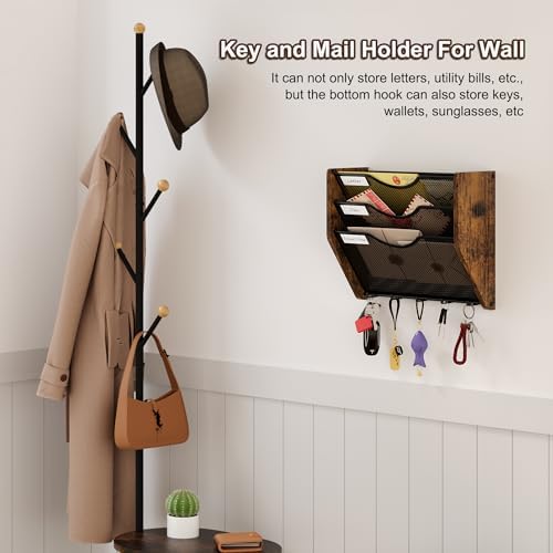 Wall File Organizer With Hooks,3 Tier Mesh Mail Organizer Wall Mounted,Hanging File Organizer,Magazine Holder for Documents,Magazine,Literature,File,Mails,Envelopes