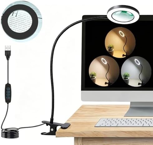 Magnifying Glasses with Light, 10x Clip on Desk Lamp with Magnifier