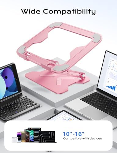 JCZT Adjustable Laptop Stand for Desk, Metal Foldable Laptop Riser, Pink