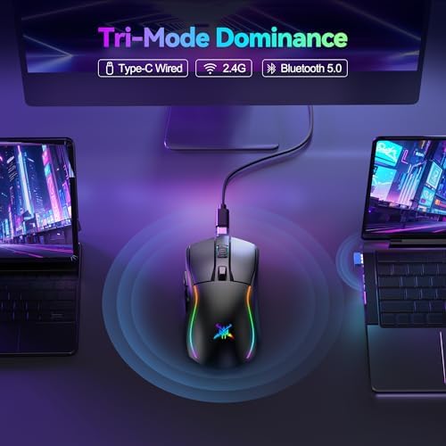 TECKNET Wireless Gaming Mouse,Tri-Mode 24000 DPI Ergonomic Gaming Mouse