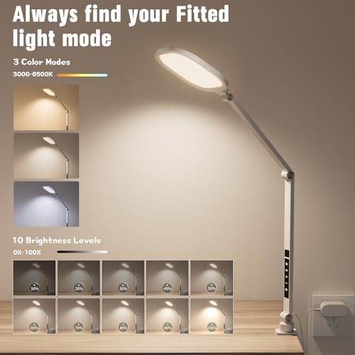LitONES LED Desk Lamp for Home Office with Clamp, White