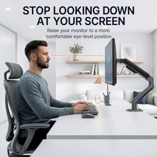 3IDEE FlexiLite Single Monitor Arm Desk Mount for 17-32" Screens, Holds up to 20 lbs, Slim Aluminium Design, Fully Adjustable & Flexible, Quick Box to Desk Setup, Clamp/Grommet Base, VESA 75/100