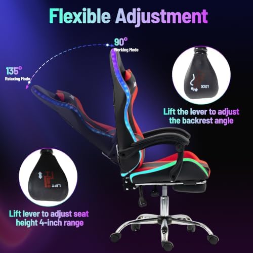 RGB Gaming Chair with Massage, Black/Red