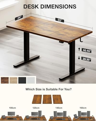 Acrolix 55x24 Electric Standing Desk with Cable Net, Rustic Brown