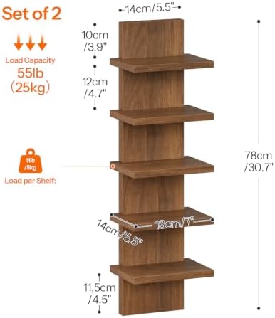 HOOBRO 5 Tier Wall Shelf Unit for Storage, 2 Pack Floating Shelves for Wall