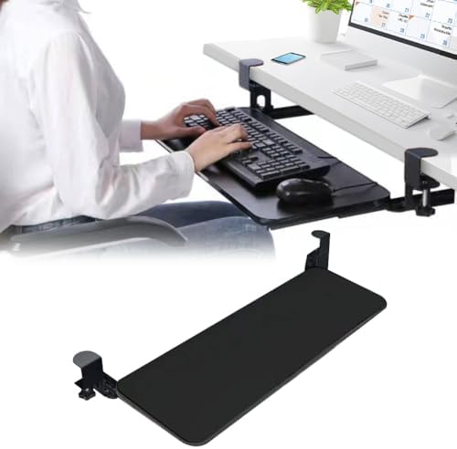 Keyboard Tray Under Desk with C Clamp Mount Slide Out Computer Keyboard Drawer Height Adjustable Under Desk Keyboard Drawer Slide-Out Platform Computer Drawer