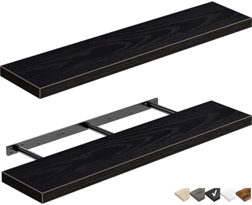QEEIG Long Floating Shelves for Wall (Black, Set of 2, 35.4")
