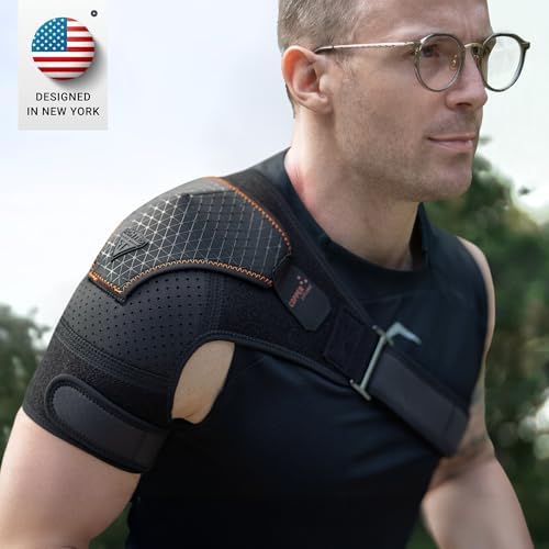 FIGHTECH Rotator Cuff Shoulder Brace for Men and Women - 2 Sizes - Shoulder Support - Pain Relief - Copper Black - Large - Fits Most Men - Bicep 12-17"