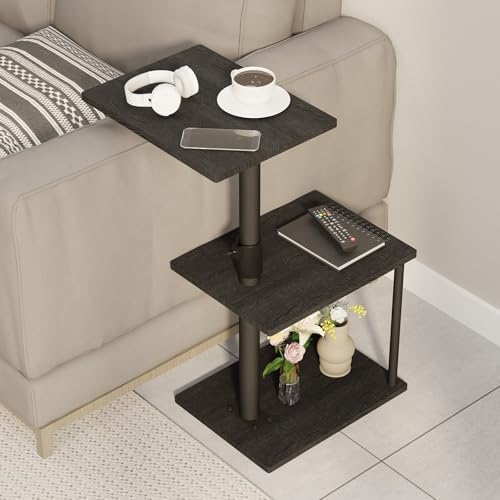 Faesun Swivel Side Table for Couch Arm, Adjustable C End Table for Recliner or Bed, Tv Trays with Storage Shelf for Small Spaces Small Nightstand Table for Living Room, Bedroom，2pc
