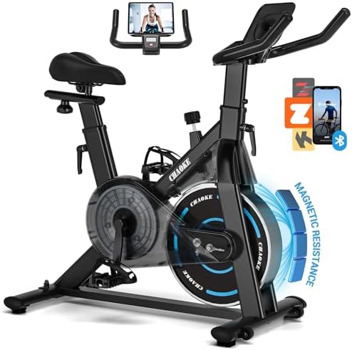 Exercise Bike, CHAOKE Quiet Adjustable Magnetic Resistance Stationary Bike for Home Cardio with App Compatible, 300LB Weight Capacity Indoor Cycling Bike with Comfortable Seat & Digital Display