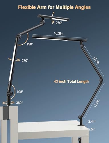 LED Desk Lamp with Clamp, Adjustable Swing Arm RGB Desk Light with Remote, Eye-Caring 4 Modes Stepless Dimming Lamp for Home Office Reading Study Gaming