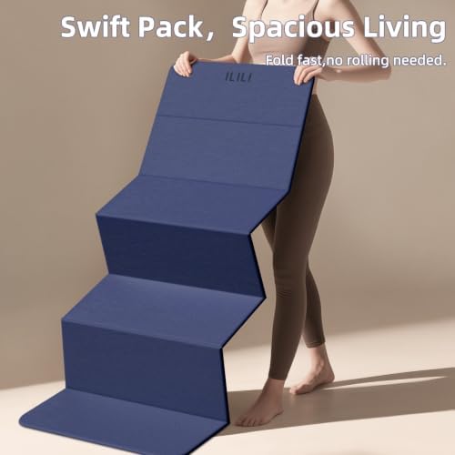 ILILI Foldable Yoga Mat 10mm, Extra Thick, Extra Long, 75x26x0.4 Inch, TPE