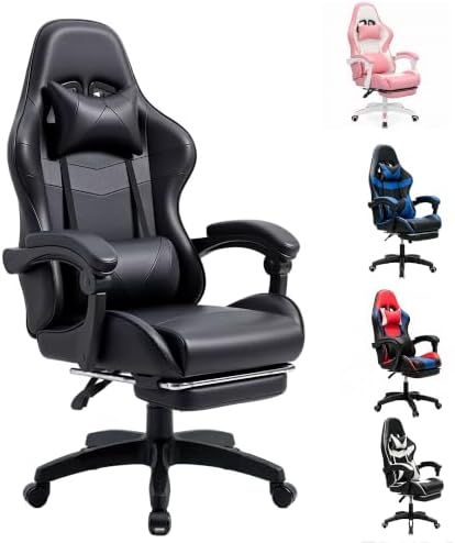 J.M.-Deco Black Gaming and Office Chair-Big and Tall Ergonomic Comfy Desk Chair with Lumbar Support and Foot Rest