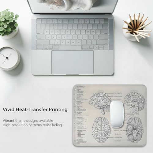 Biology Diagram of Human Brain Anatomy Mouse Pad, Science Durable Desk Mat