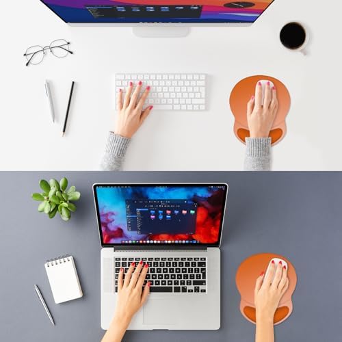 ITNRSIIET Ergonomic Mouse Pad with Comfort Gel Wrist Rest, Non-Slip PU Base, Smooth Textured Surface, Reduces Hand Fatigue & Wrist Pain, 8.7 x 7.2 Inch for Office Gaming Home, Peach