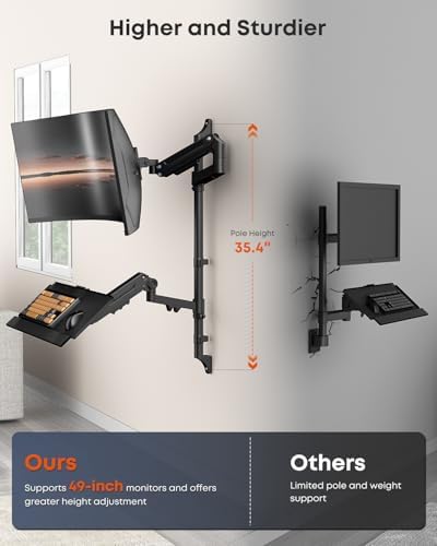 Heavy Duty Wall Mount Monitor Arm with Keyboard Tray for 17-49 Inch