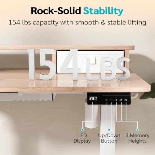 35" x 24" Electric Standing Desk with Dual Drawers, Light Walnut