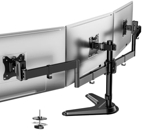 Triple Monitor Stand fits 3 Screens up to 27 Inches, Freestanding