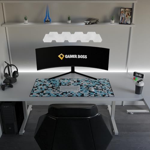 Gamer Boss - Gaming Mouse Pad - 48 x 24 Inches - 4mm Thick with Stitched Edges, Non-Slip Rubber Base, Premium Cloth Mousepad, Desk Mat for Laptop, Keyboard, Computer & PC (Mega, Squares)