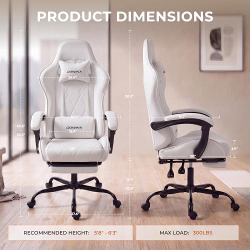 Dowinx Gaming Chair with Footrest, Ergonomic Office Chair, White