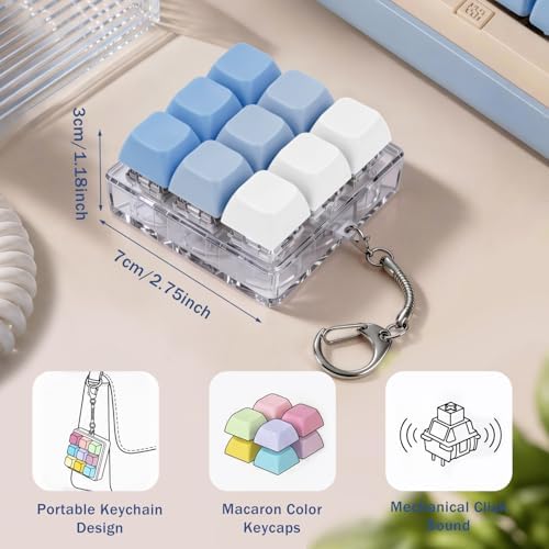 Keyboard Fidget Toy, Creamy Fidget Clicker Keyboard Fidget Keychain, Button Fidget Gifts for Adults, Boost Focus & Ease Anxiety Anywhere — Perfect Stress-Relief Gift (3×3 Grid Layout P)