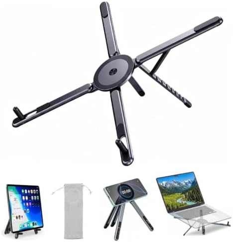 Foldable Laptop Stand with Magnetic Phone Holder, Gray