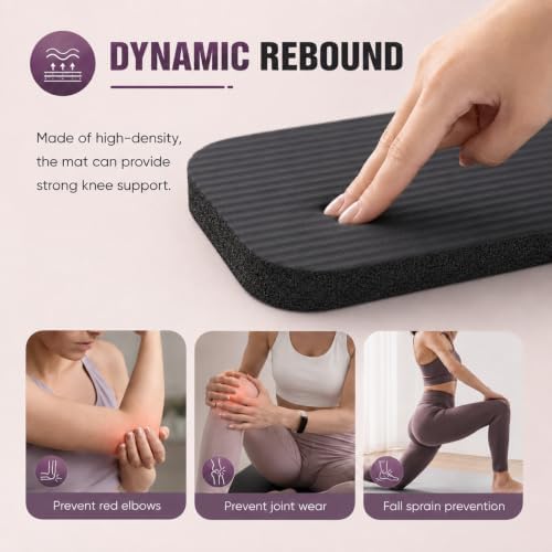 Yoga Knee Pad Cushion, 11.4 x 7.5 x 0.6 Inch Thick Non-Slip Exercise Mat Mini Yoga Mat for Pilates Planks Kneeling Home Gym Gardening, Support Foam Pads for Knees Elbows Wrists (Black)