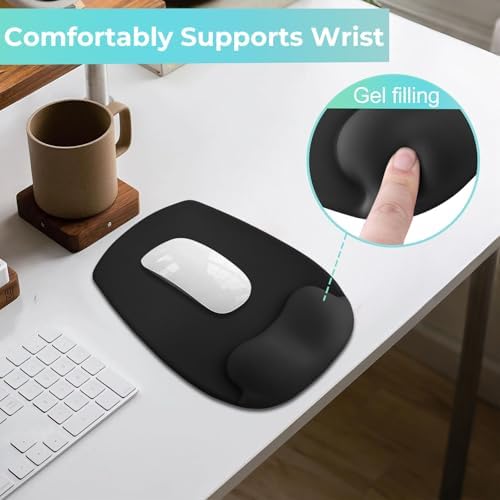 Mouse Pad with Wrist Rest Support, Ergonomic Mousepad with Comfortable Gel Cushion, Gaming Mouse Pad with Smooth Lycra Surface & Non-Slip PU Base, for Home Office Computer Laptop, Black