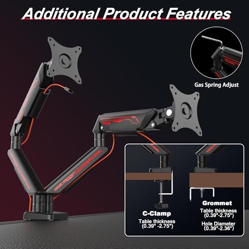 Fydeamer Dual Monitor Arm for 17-35" Screens up to 24.3lbs, Black