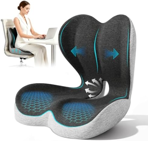 Seat Cushion for Office Chair, L-Shaped Memory Foam Truck Driver Seat Cushion, Ergonomic Sciatica & Tailbone Pain Relief Cushion with Non-Slip Breathable Cover, Back Support for Car