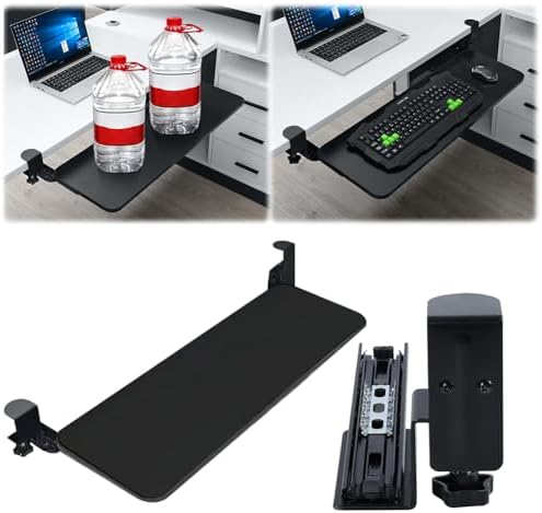 Keyboard Tray Under Desk Pull Out with Extra Sturdy C Clamp Mount System, 780mm*650mm, Height Adjustable 1-8CM, Computer Keyboard & Mouse Tray Slide-Out Platform Computer Drawer
