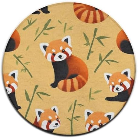 Large Home Decor Mat, Soft Round Yoga Carpet, Non Slip Machine Washable Home Office Circle Rug Cute Red Panda